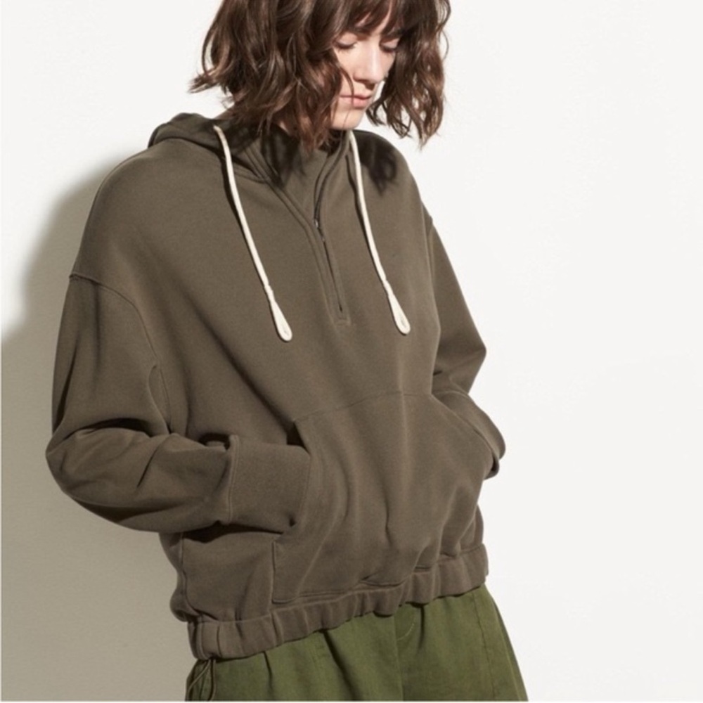 VINCE Half-Zip Hooded cotton jacket